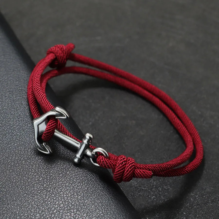 Pulsera de cuerda ancla burdeos