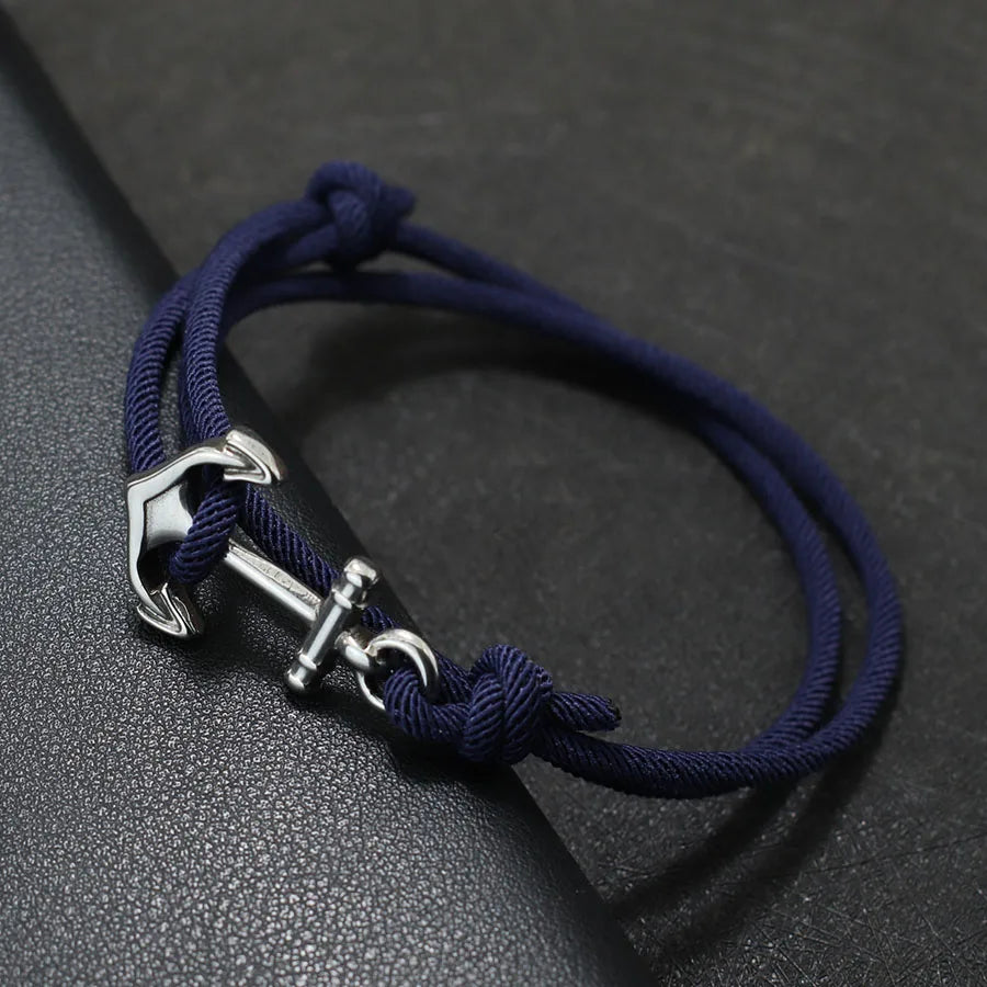 Pulsera de cuerda ancla azul marino