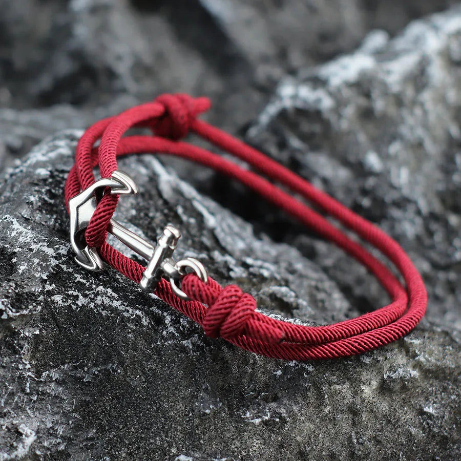 Pulsera de cuerda ancla burdeos