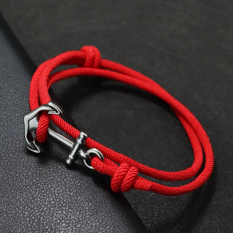 Pulsera de cuerda ancla roja