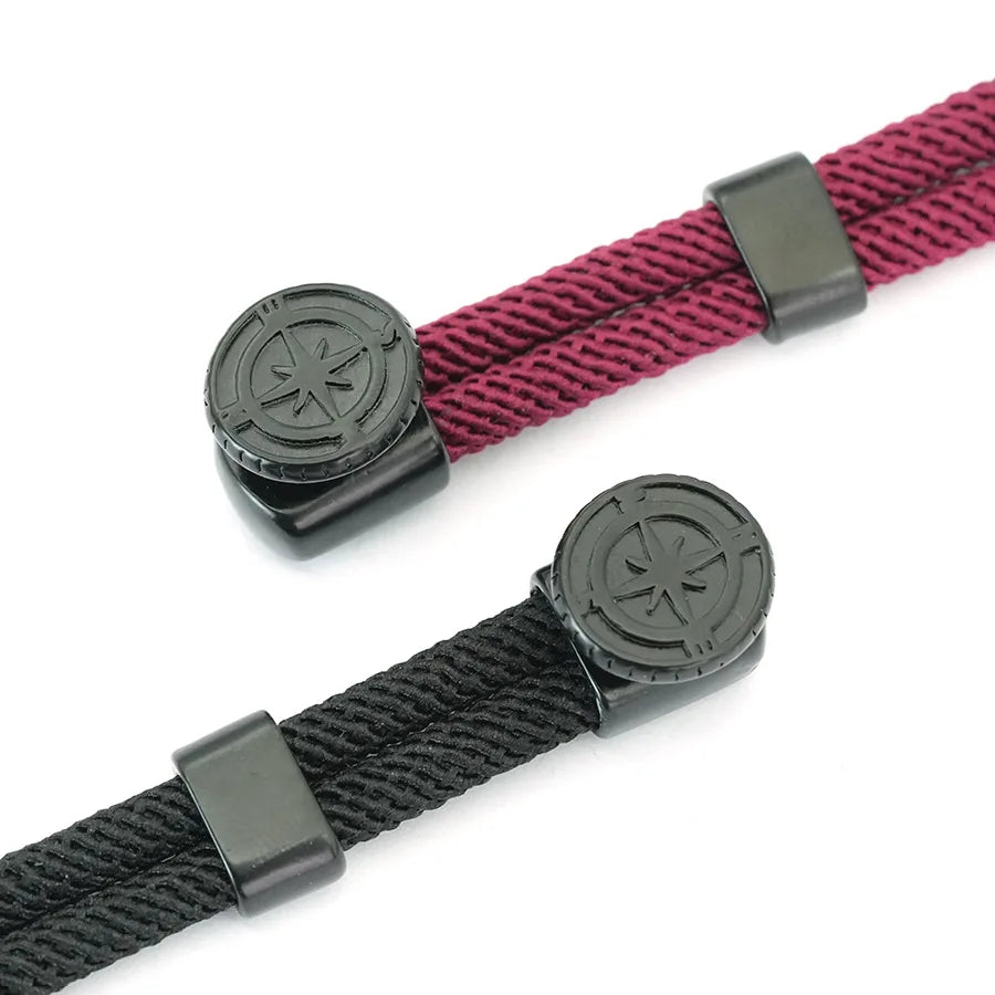 Pulsera de cuerda con brújula negra rosa de los vientos 