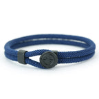 Pulsera de cuerda con brújula negra rosa de los vientos azul marino