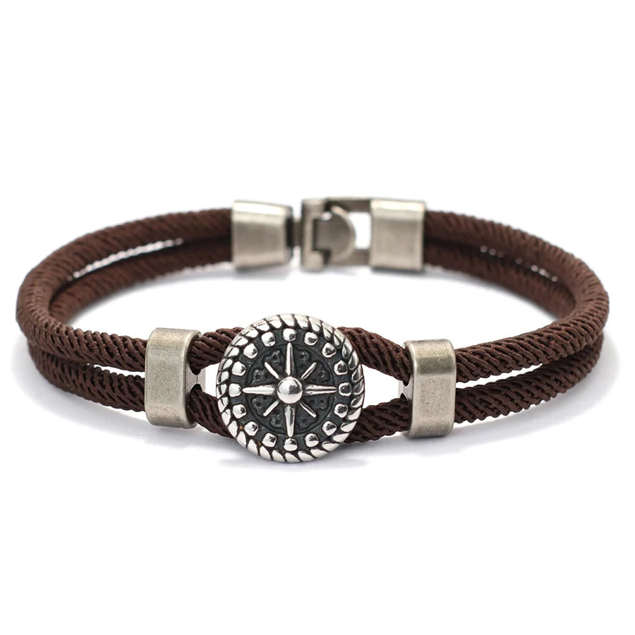 Pulsera de Cuerda con Brújula Rosa de los Vientos marrón
