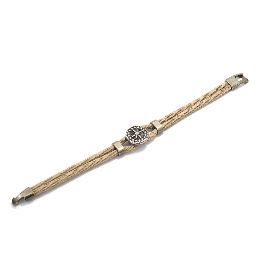 Pulsera de Cuerda con Brújula Rosa de los Vientos beige