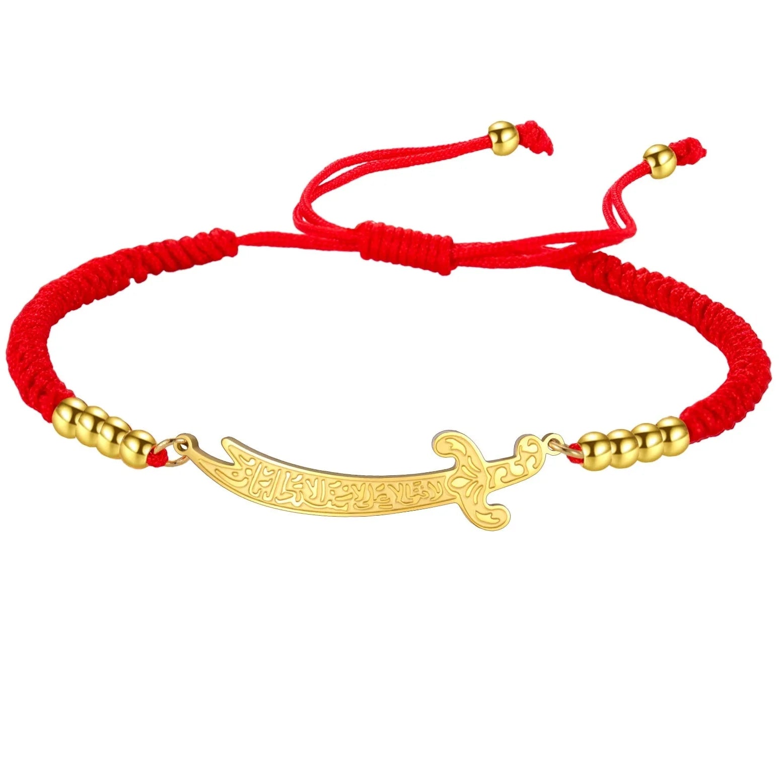 Pulsera de cuerda con espada Ali Zulfiqar árabe rojo oro