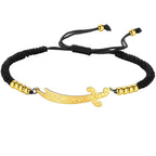 Pulsera de cuerda con espada Ali Zulfiqar árabe negro oro