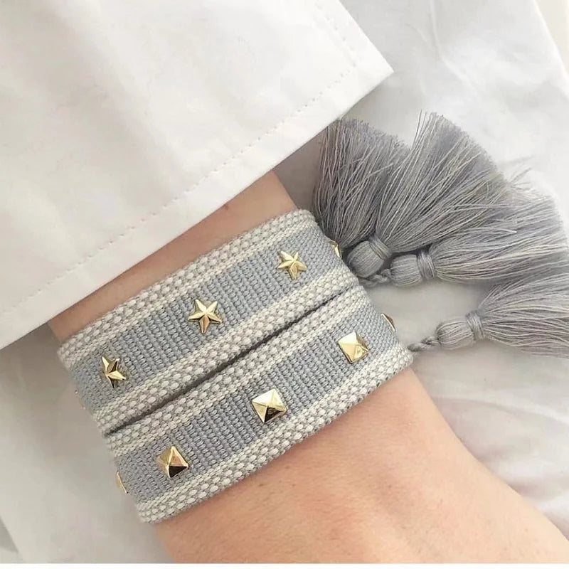 Pulsera de cuerda con estrellas para hombre o mujer gris