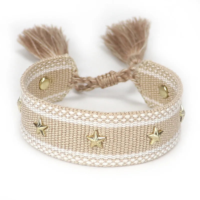Pulsera de cuerda con estrellas para hombre o mujer beige