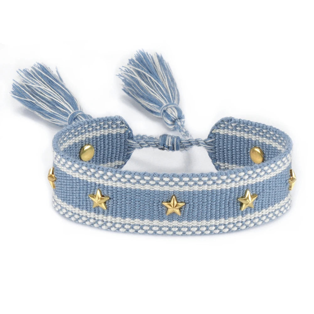 Pulsera de cuerda con estrellas para hombre o mujer azul