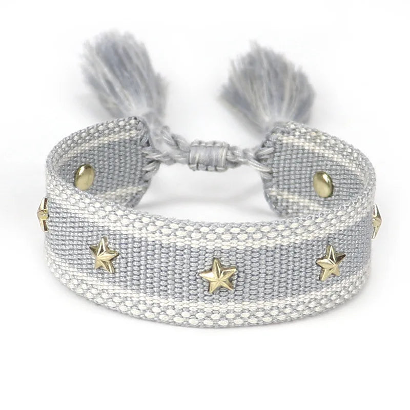 Pulsera de cuerda con estrellas para hombre o mujer gris