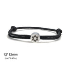 Pulsera de cuerda con el símbolo judío <span data-glossary-id="etoile-de-david">estrella de David</span> negro y plata