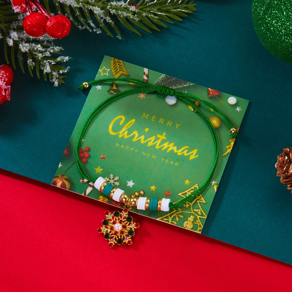 Pulsera de cuerda con colgante de Navidad copo de nieve verde