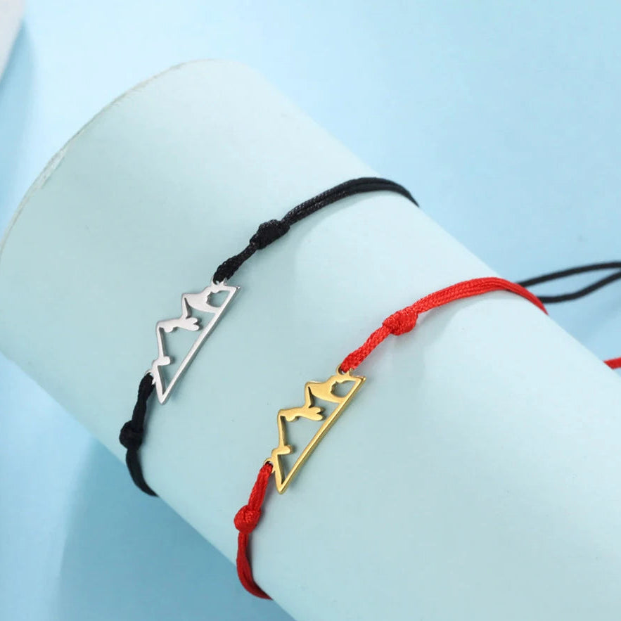Pulsera de Cuerda con Colgante de Montaña para Mujer o Hombre negro