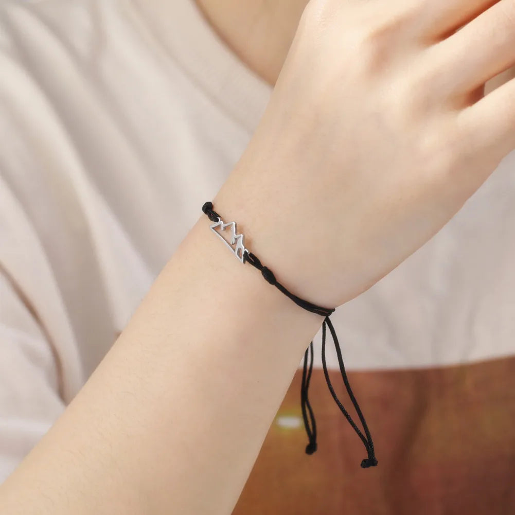 Pulsera de Cuerda con Colgante de Montaña para Mujer o Hombre negro