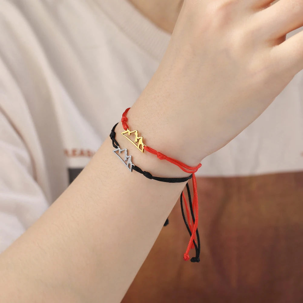 Pulsera de Cuerda con Colgante de Montaña para Mujer o Hombre rojo