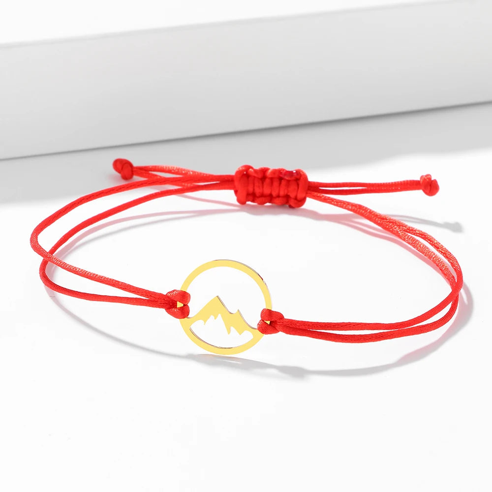 Pulsera cuerda con colgante redondo de montaña 