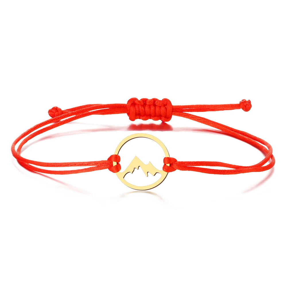 Pulsera cuerda con colgante redondo de montaña 