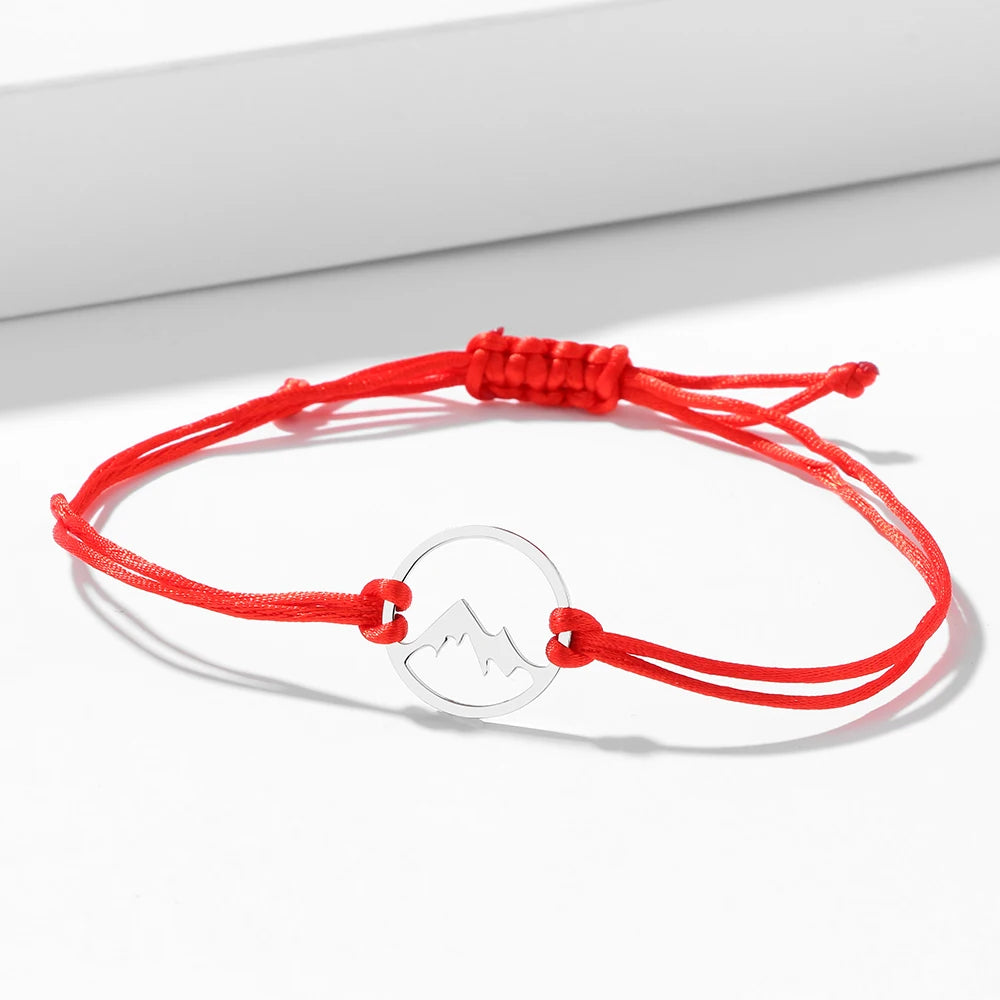 Pulsera cuerda con colgante redondo de montaña 