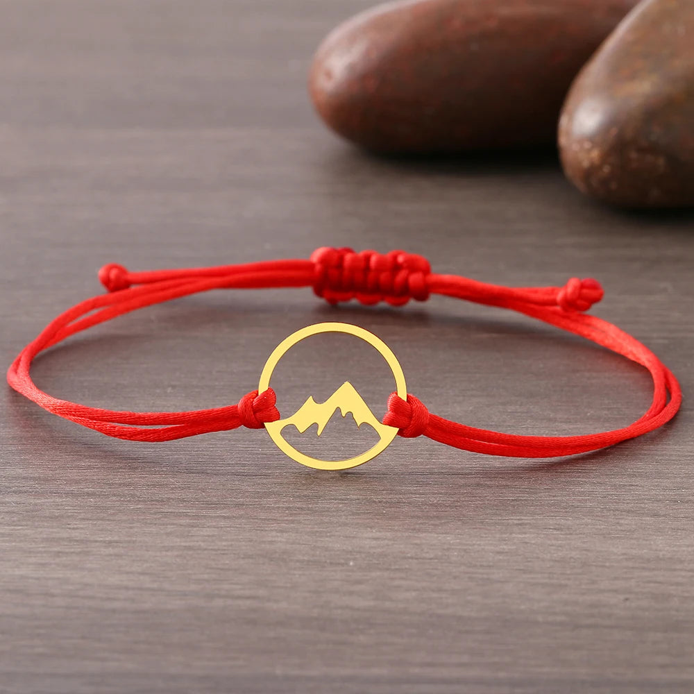 Pulsera cuerda con colgante redondo de montaña 