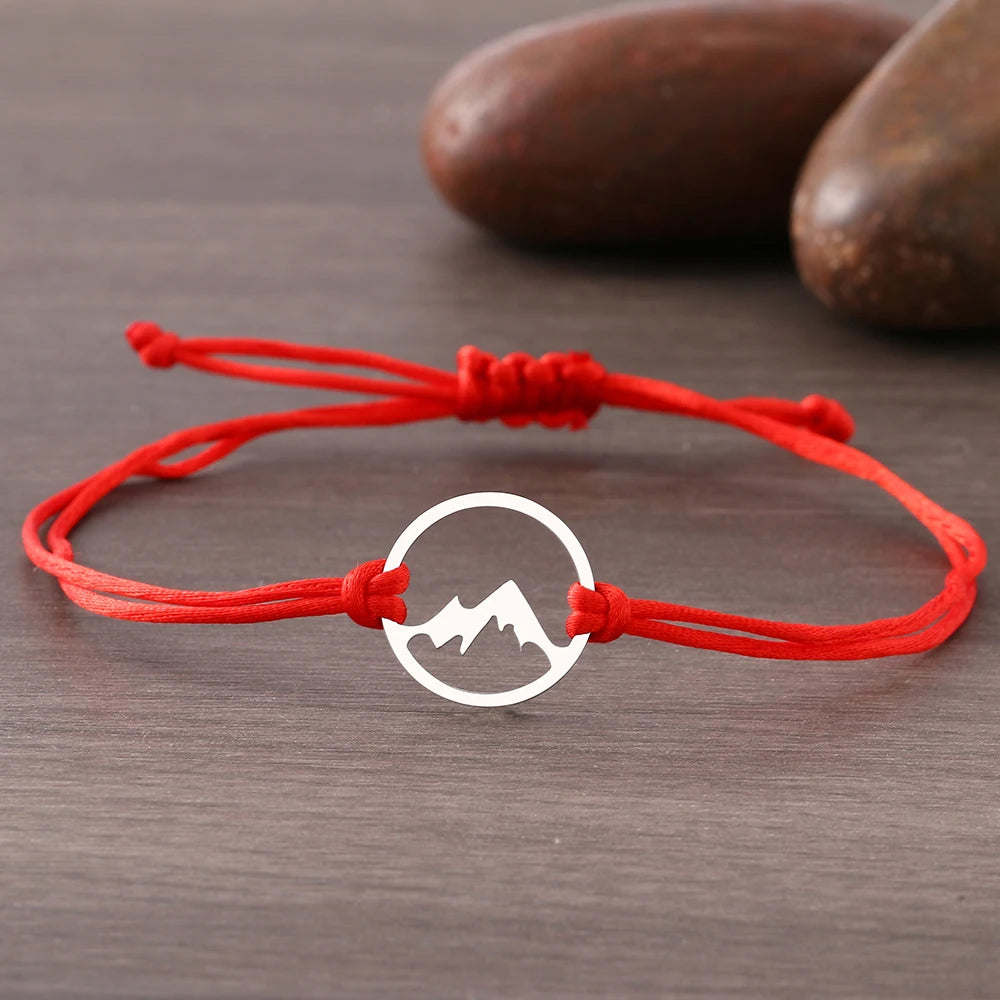 Pulsera de Cordón con Colgante Redondo de Montaña