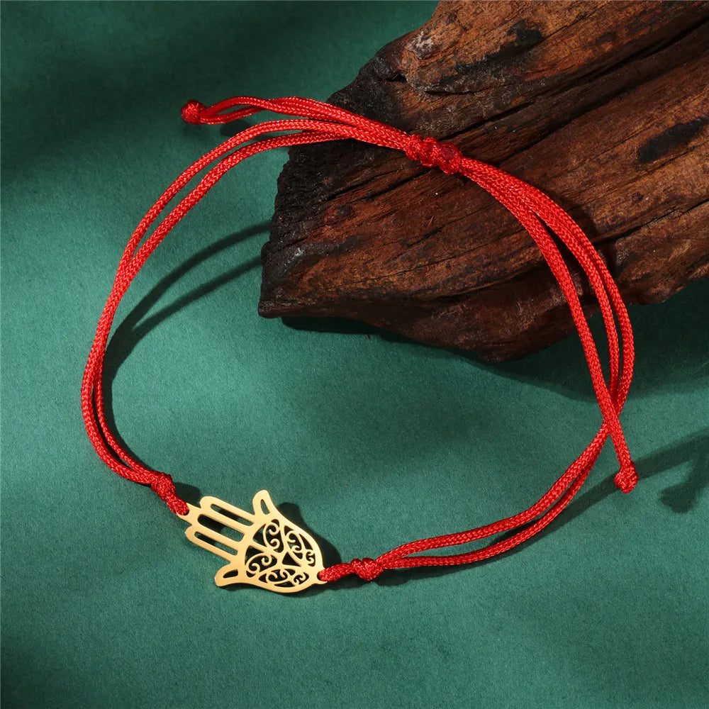 Pulsera de cuerda con mano de Fátima árabe oro
