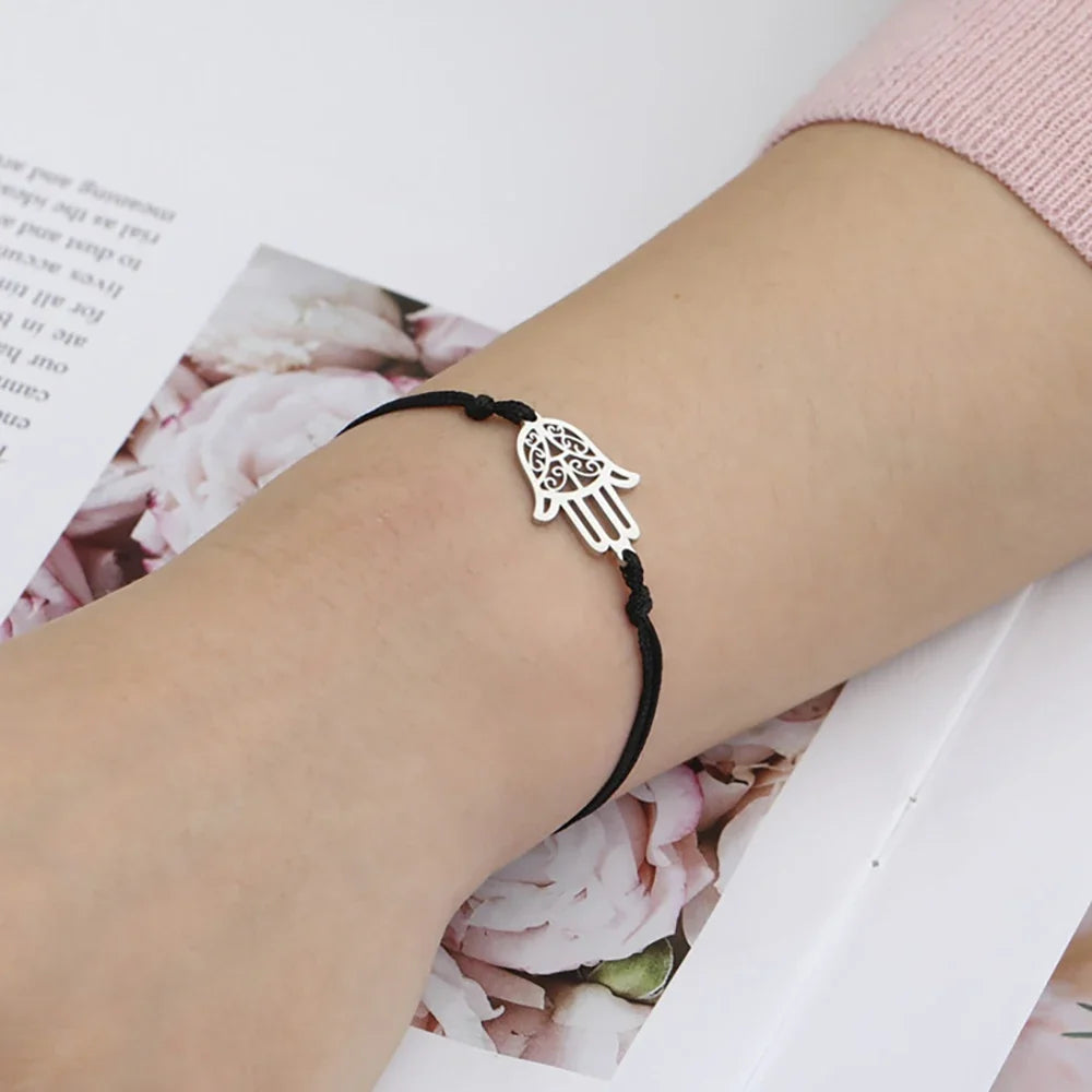Pulsera de cuerda con mano de Fátima árabe plata