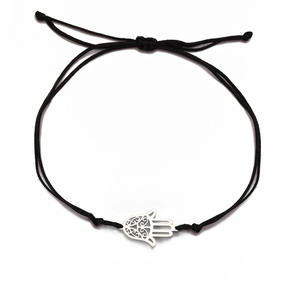 Pulsera de cuerda con mano de Fátima árabe plata