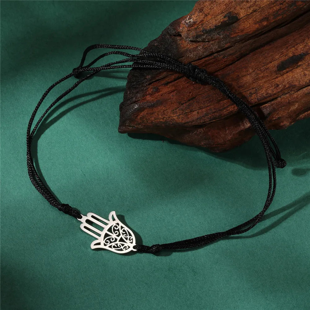 Pulsera de cuerda con mano de Fátima árabe plata
