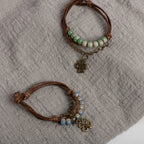 Pulsera de cuerda con trébol de 4 hojas y perlas verdes