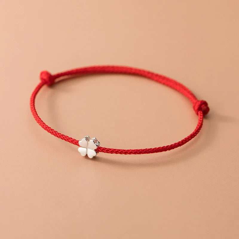 Pulsera de Cuerda con Trébol de 4 Hojas Blanco rojo