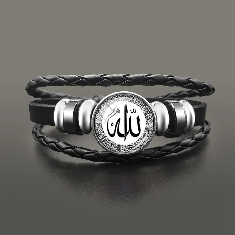 Pulsera de cuero Allah árabe musulmán blanco