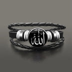 Pulsera de cuero Allah árabe musulmán negro