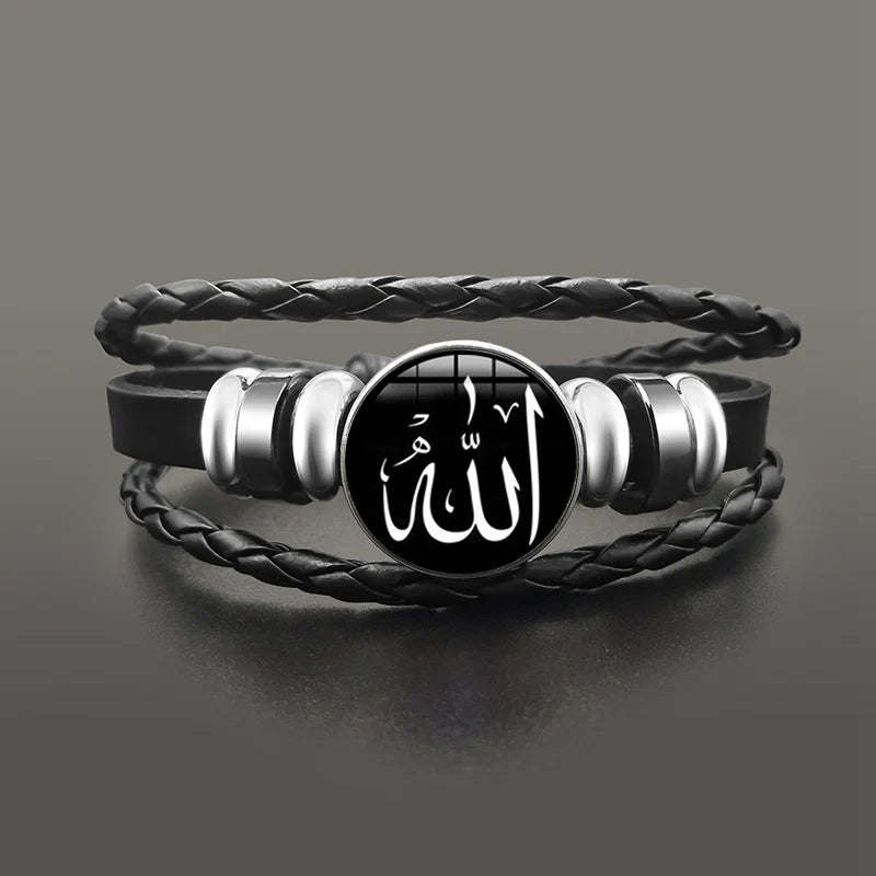 Pulsera de cuero Allah árabe musulmán negro