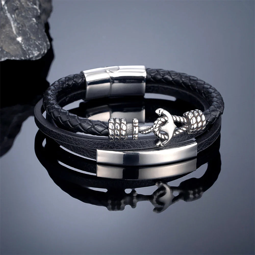 Pulsera triple ancla negra