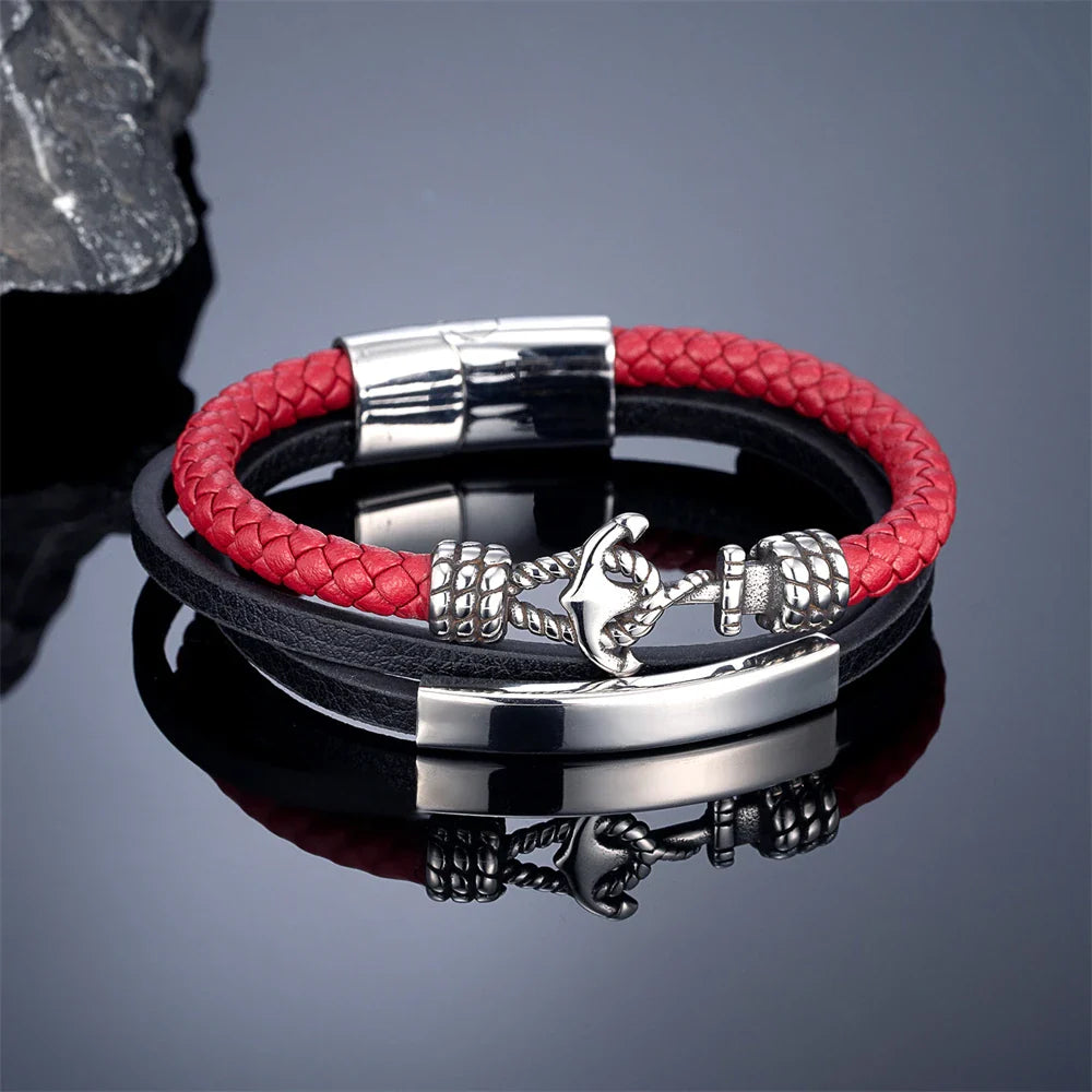 Pulsera triple ancla roja