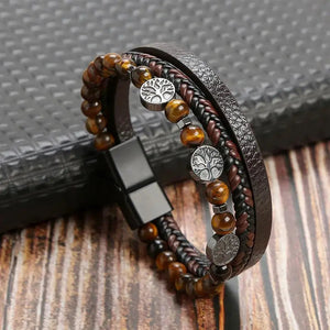 Pulsera de Cuero Árbol de la Vida Perlas Hombre estilo 1