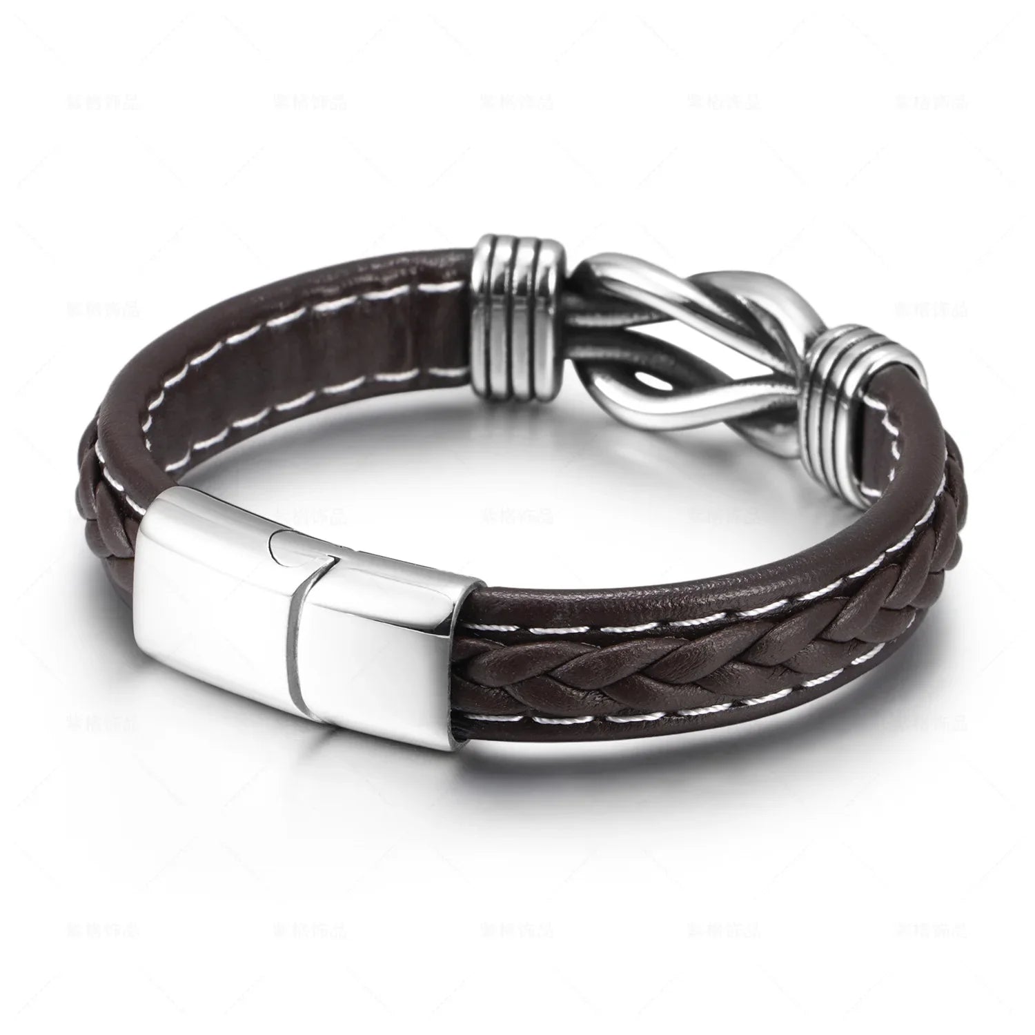 Pulsera de cuero con nudo para hombre marrón