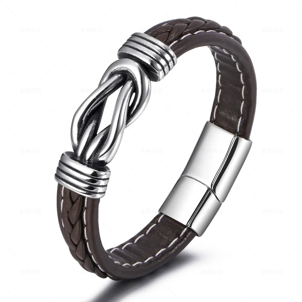 Pulsera de cuero con nudo para hombre marrón