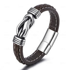 Pulsera de cuero con nudo para hombre marrón