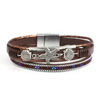 Pulsera de cuero con concha y estrella de mar marrón