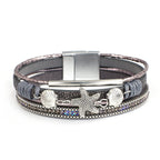 Pulsera de cuero con concha y estrella de mar gris