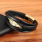 Pulsera de Cuero Pluma Hombre oro