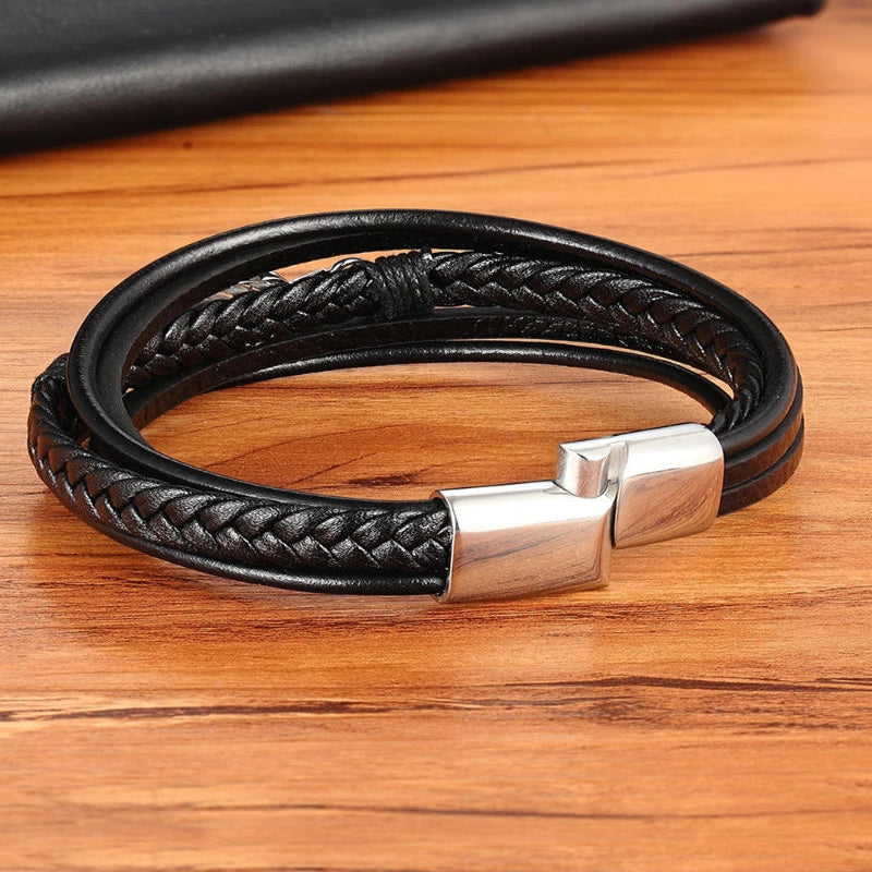 Pulsera de Cuero Pluma Hombre plata