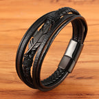 Pulsera de Cuero Pluma Hombre negro