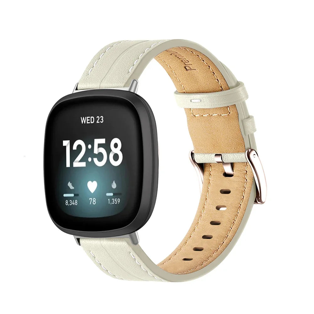 Correa de cuero para reloj Fitbit Versa 3, Versa 4, Sense 1 y Sense 2 blanca