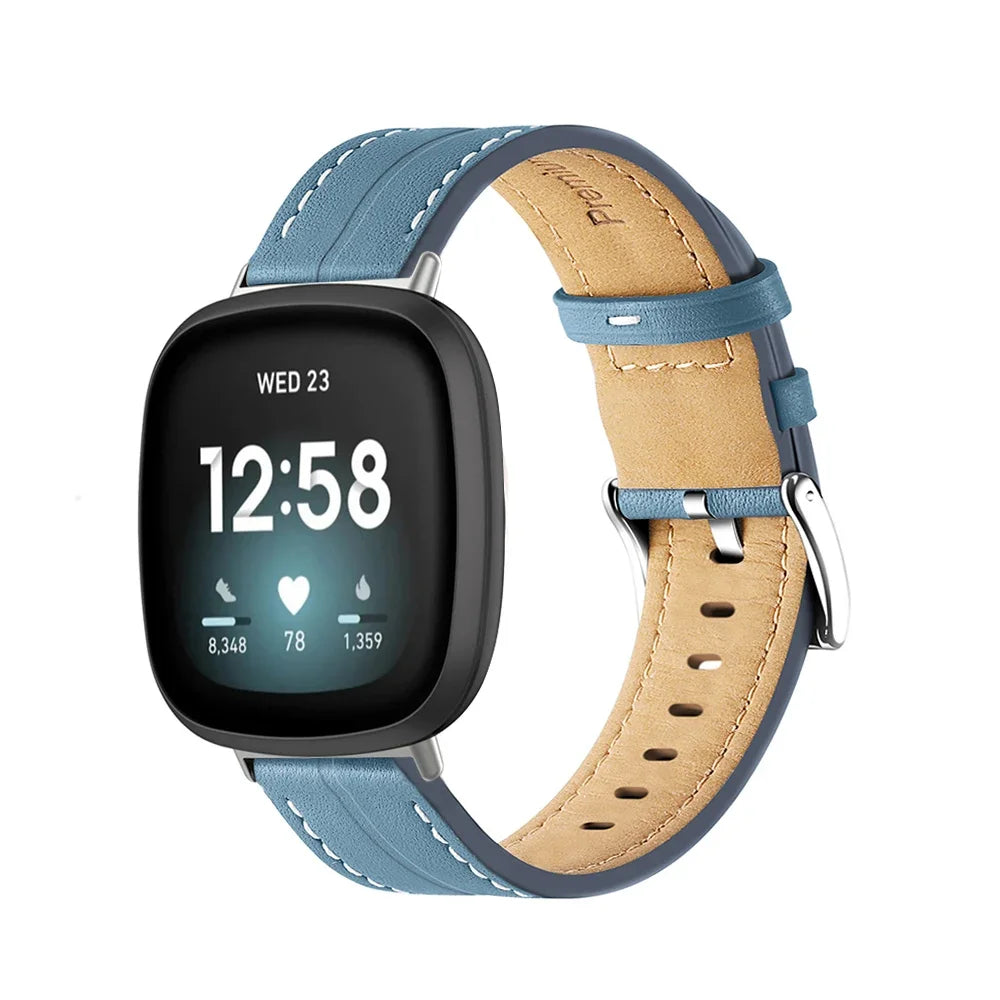 Correa de cuero para reloj Fitbit Versa 3, Versa 4, Sense 1 y Sense 2 azul