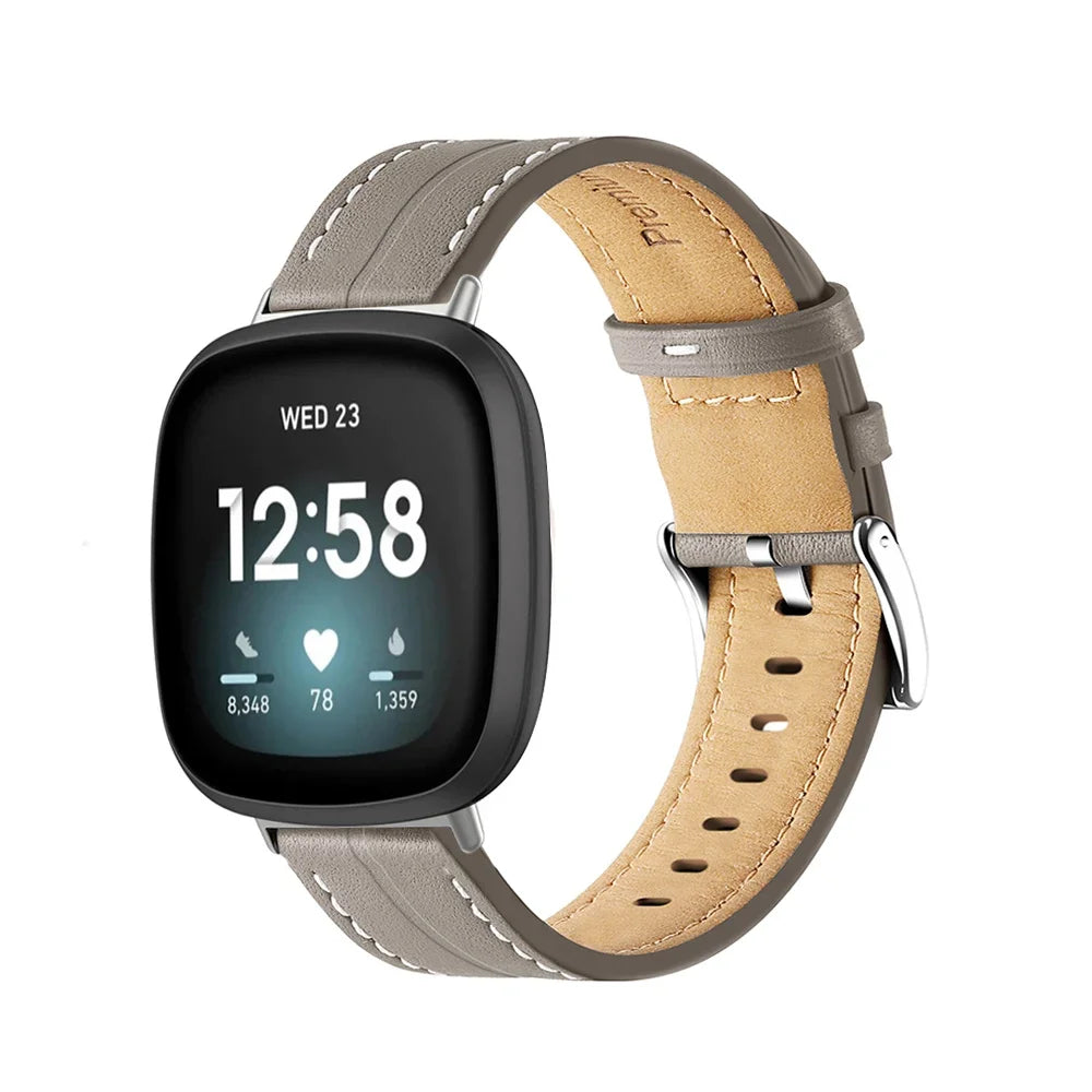 Correa de cuero para reloj Fitbit Versa 3, Versa 4, Sense 1 y Sense 2 gris