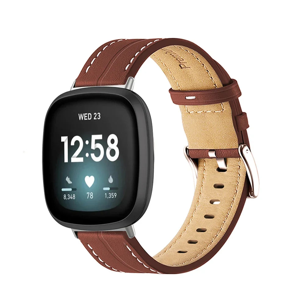 Correa de cuero para reloj Fitbit Versa 3, Versa 4, Sense 1 y Sense 2 marrón