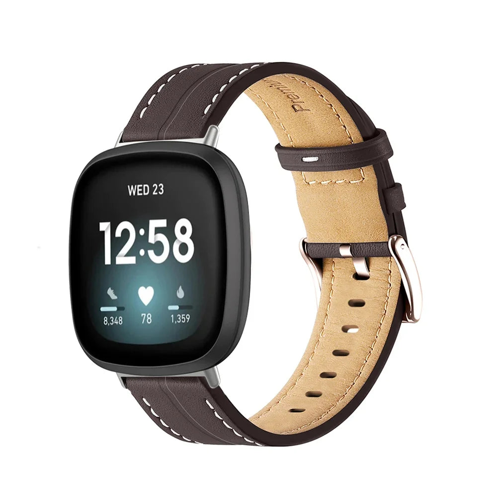 Correa de cuero para reloj Fitbit Versa 3, Versa 4, Sense 1 y Sense 2 marrón