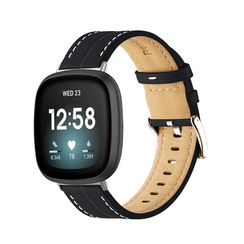 Correa de cuero para reloj Fitbit Versa 3, Versa 4, Sense 1 y Sense 2 negra